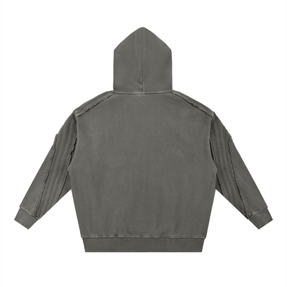 Snow Washed Tape Raw Edge Hoodie