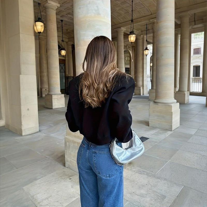 Women's Solid Color Long Sleeve Baseball Jacket With Button Front & Pockets - Casual Short Jacket For Spring&Fall - Sureru