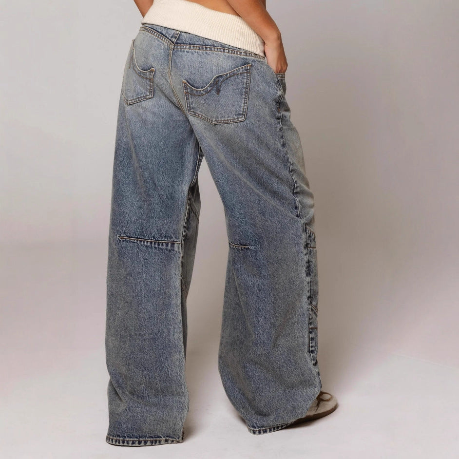 American Retro Street Distressed Blue Jeans – Washed Vintage Style - Sureru