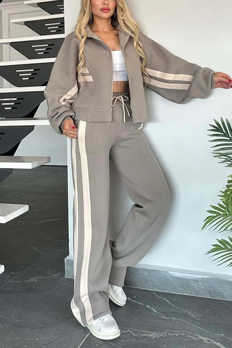 Y2K Striped Zip Top Jacket Casual Sportssuit Women - Sureru