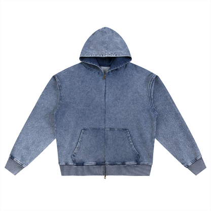 Snow Wash Oversized Zip-Up Hoodie