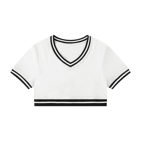 Women's Color Block V-Neck Crop T-Shirt