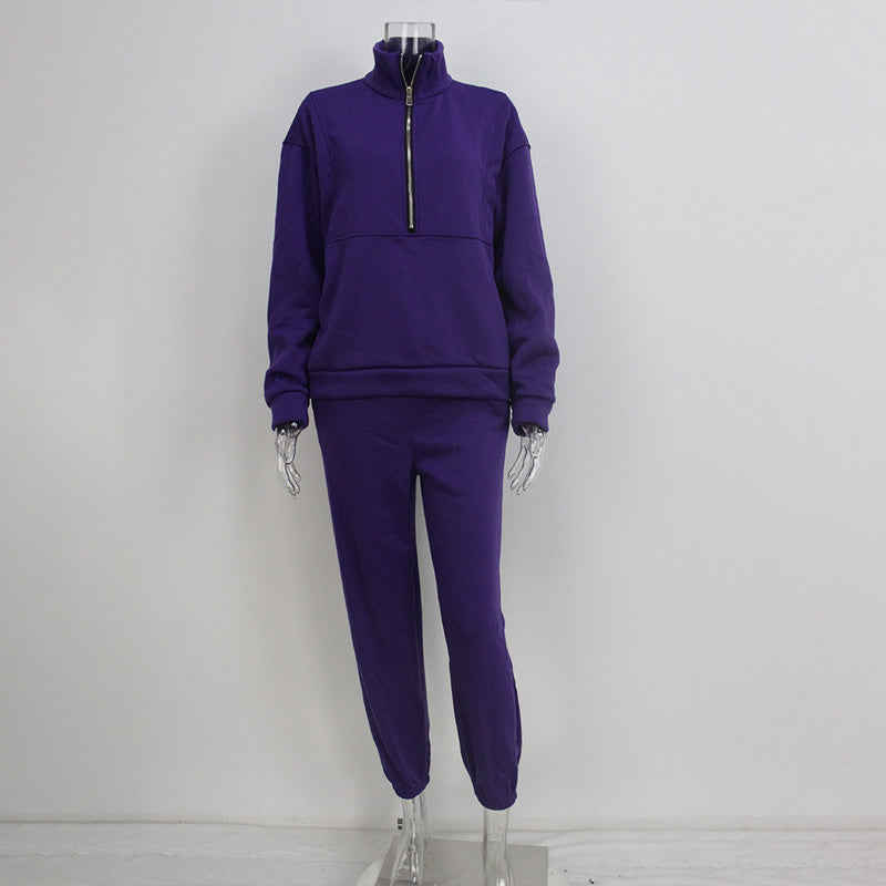 Zip Neck Sweatshirt & Slim Fit Pants Set - Sureru