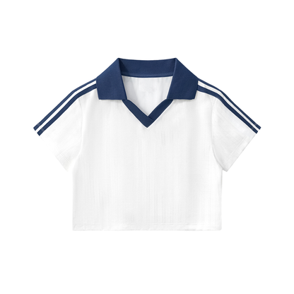 Contrast Collar Striped Cropped Jersey