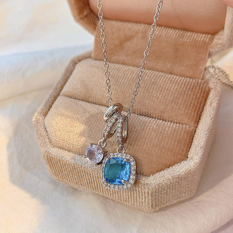 Super Shiny Blue Zircon Necklace – High-End Clavicle Chain - Sureru