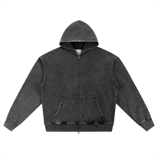 Snow Wash Oversized Zip-Up Hoodie