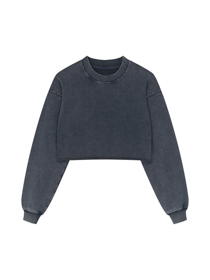 Snow Washed Raw Edge Cropped Sweatshirt