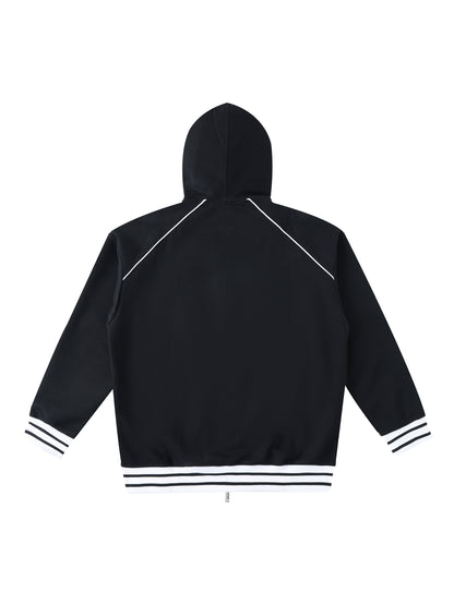 Striped Trim Zip-Up Hoodie