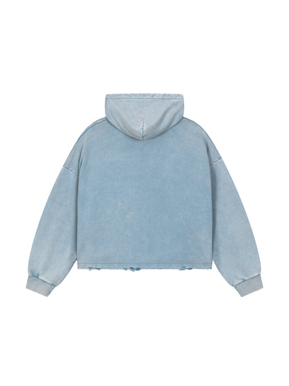 Vintage Washed Frayed-Hem Hoodie