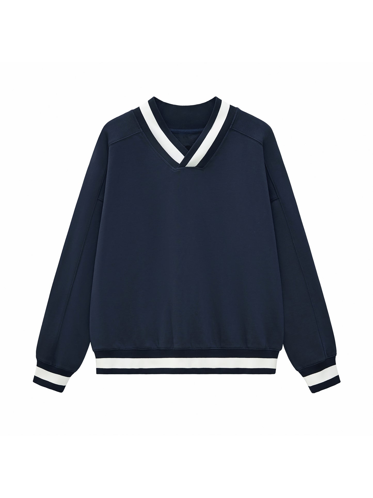 V-Neck Contrast Collar Boxy Sweatshirt