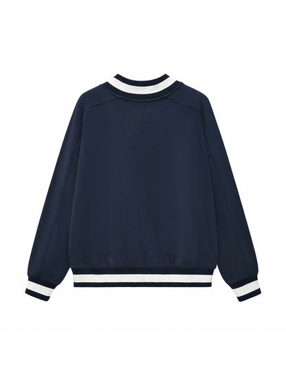 V-Neck Contrast Collar Boxy Sweatshirt