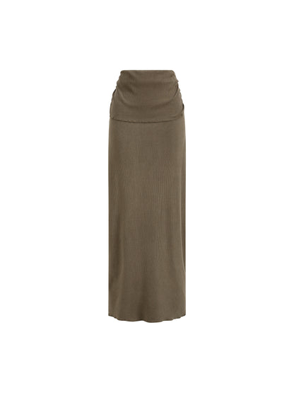 Dyed Washed Straight Hip-Hugging Slim Maxi Skirt