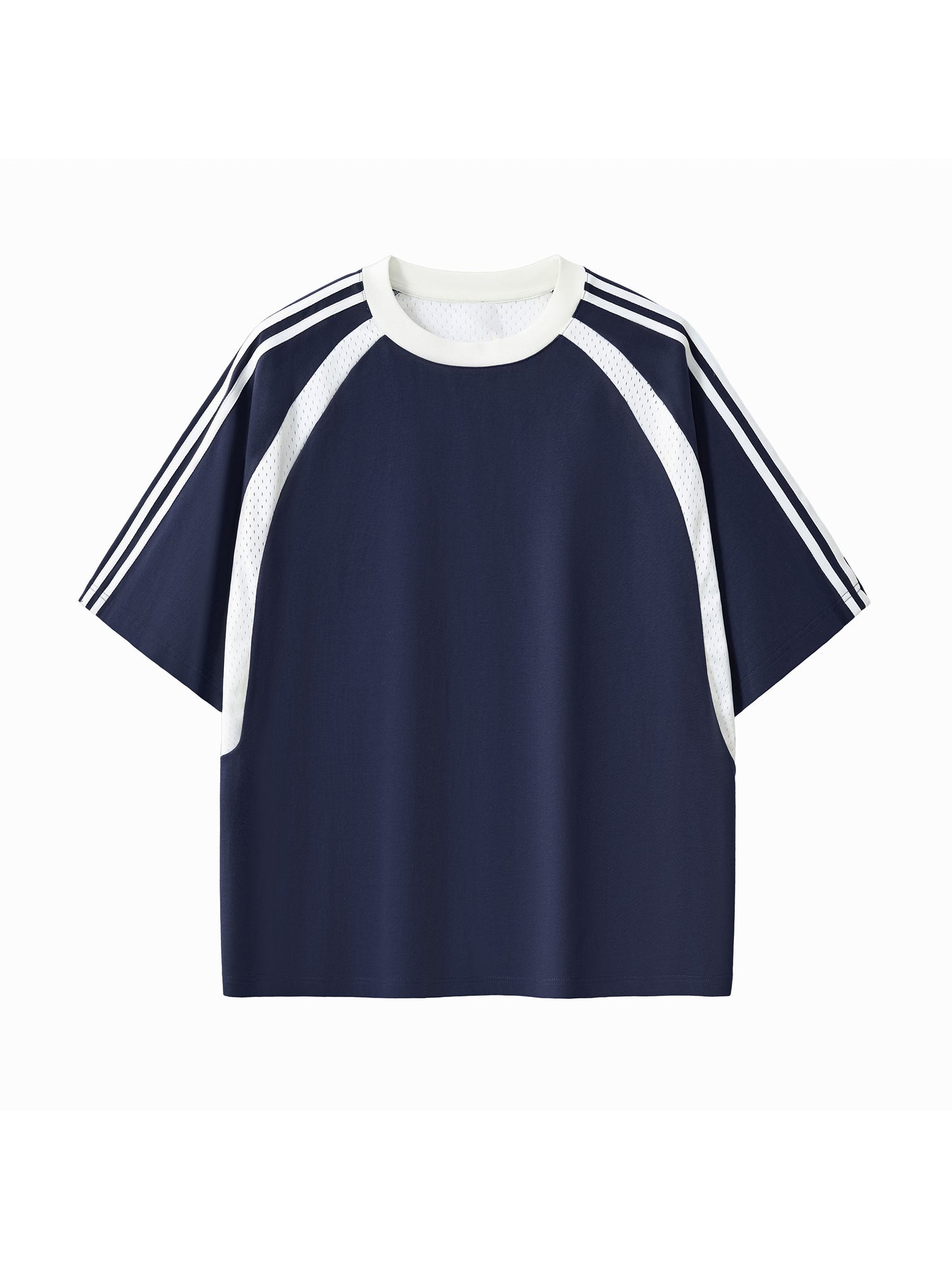 Contrast Stripes Panel Mesh T-shirt