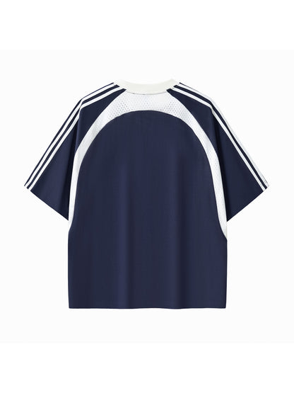 Contrast Stripes Panel Mesh T-shirt