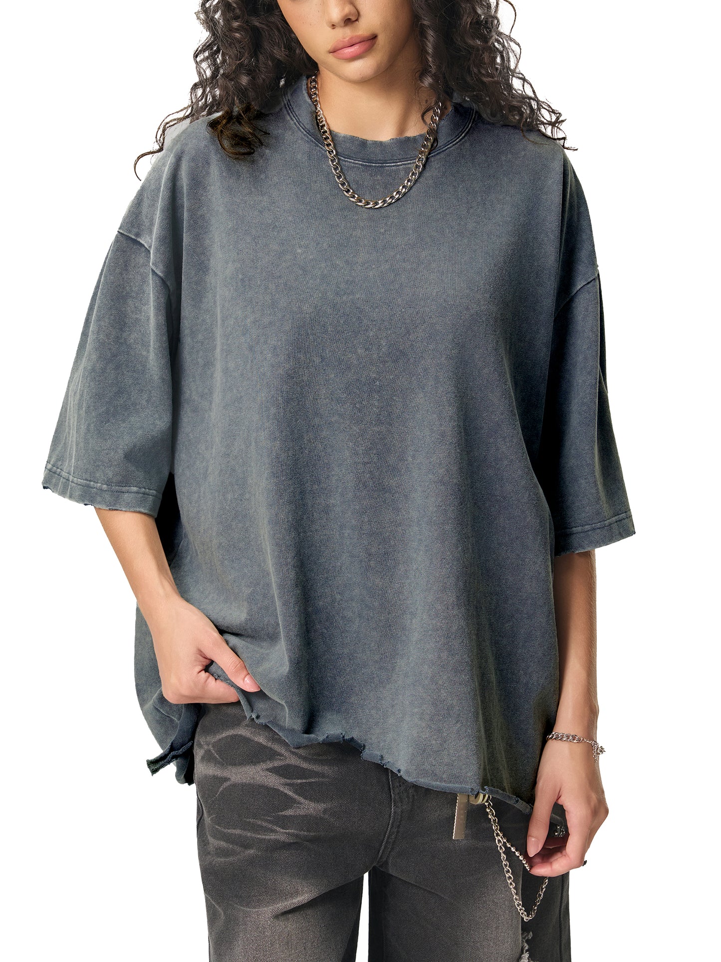 Snow Wash Raw-Hem Boxy T-shirt