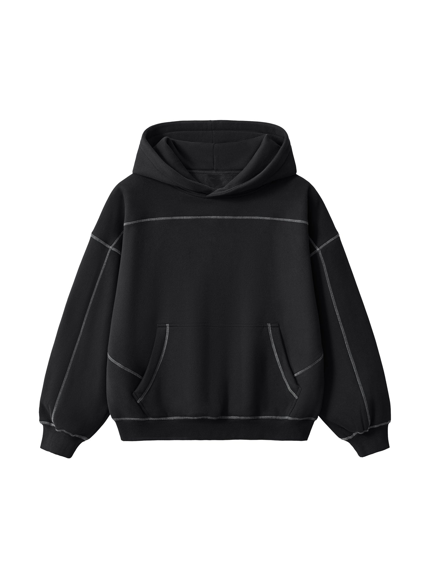 Contrast-Stitched Boxy Fleece Hoodie