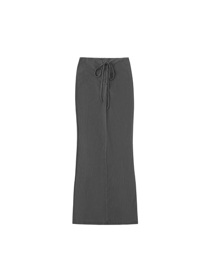 Dyed Washed Drawstring Maxi Skirt