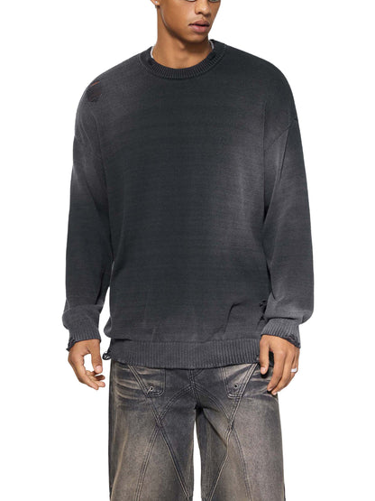 Sun Fade Distressed Ripped Crewneck sweater