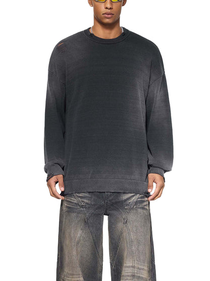 Sun Fade Distressed Ripped Crewneck sweater