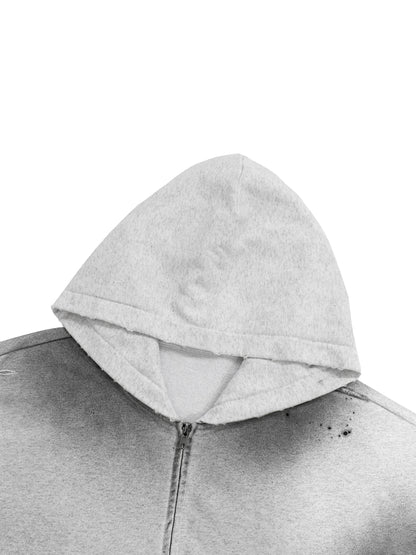 Sun Fade Frayed Raw Edge Fleece Zip Hoodie