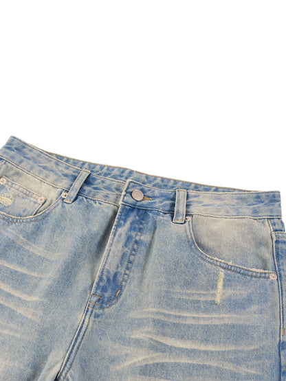 Sun Fade Raw Hem Denim Jeans
