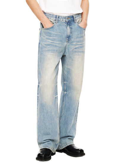 Sun Fade Raw Hem Denim Jeans