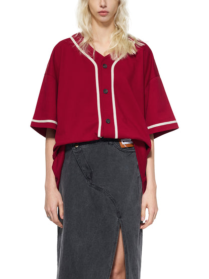 Contrast Piped Button-Up Jersey