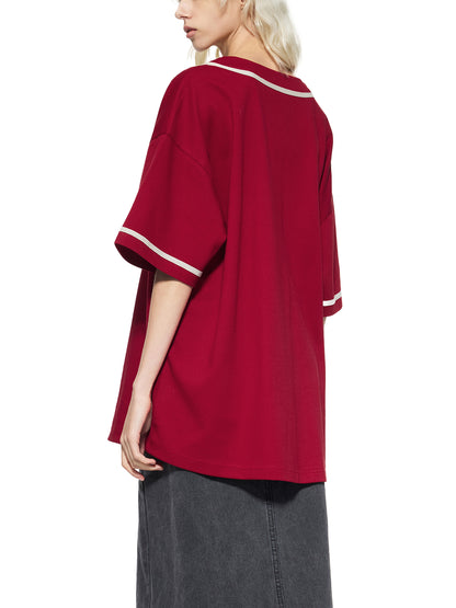 Contrast Piped Button-Up Jersey