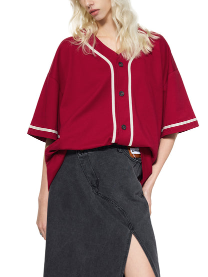 Contrast Piped Button-Up Jersey