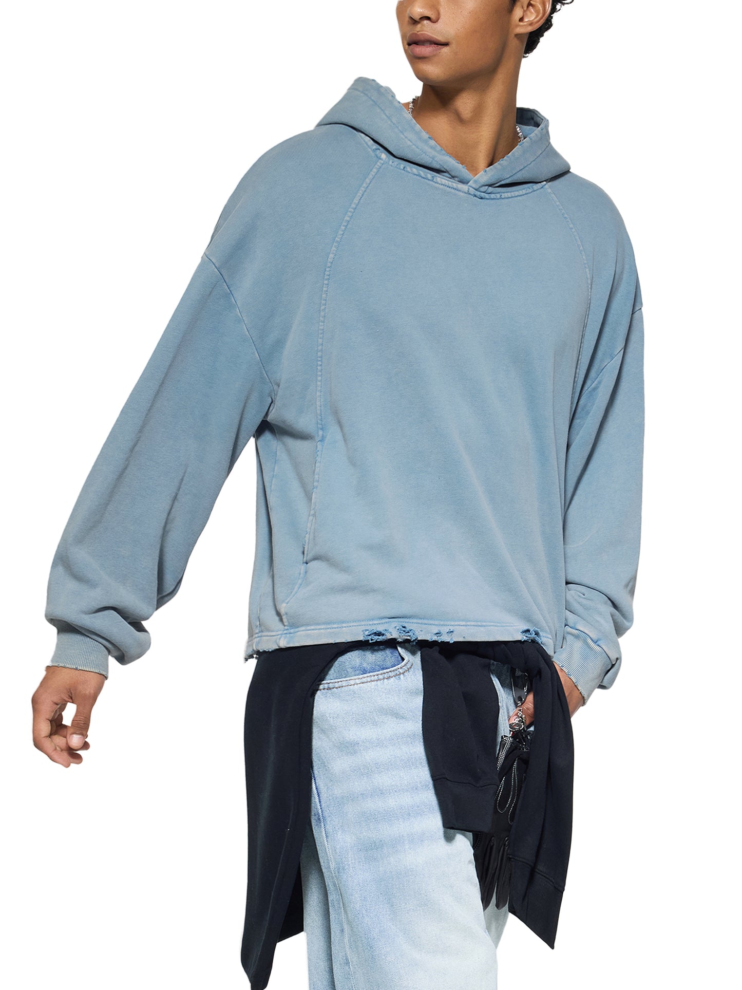 Vintage Washed Frayed-Hem Hoodie