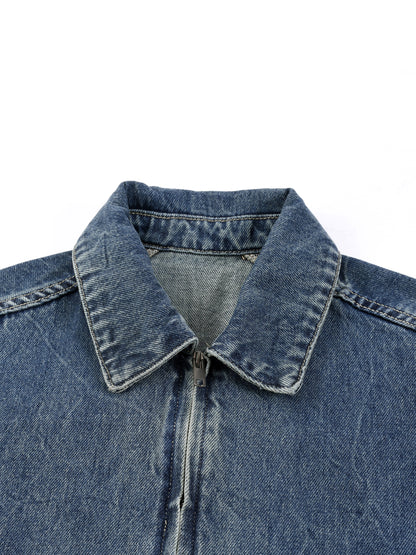 Vintage Wash Zip Up Denim Jacket