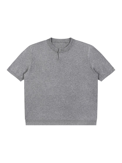 Cotton Knit Short Sleeve Henley T-Shirt