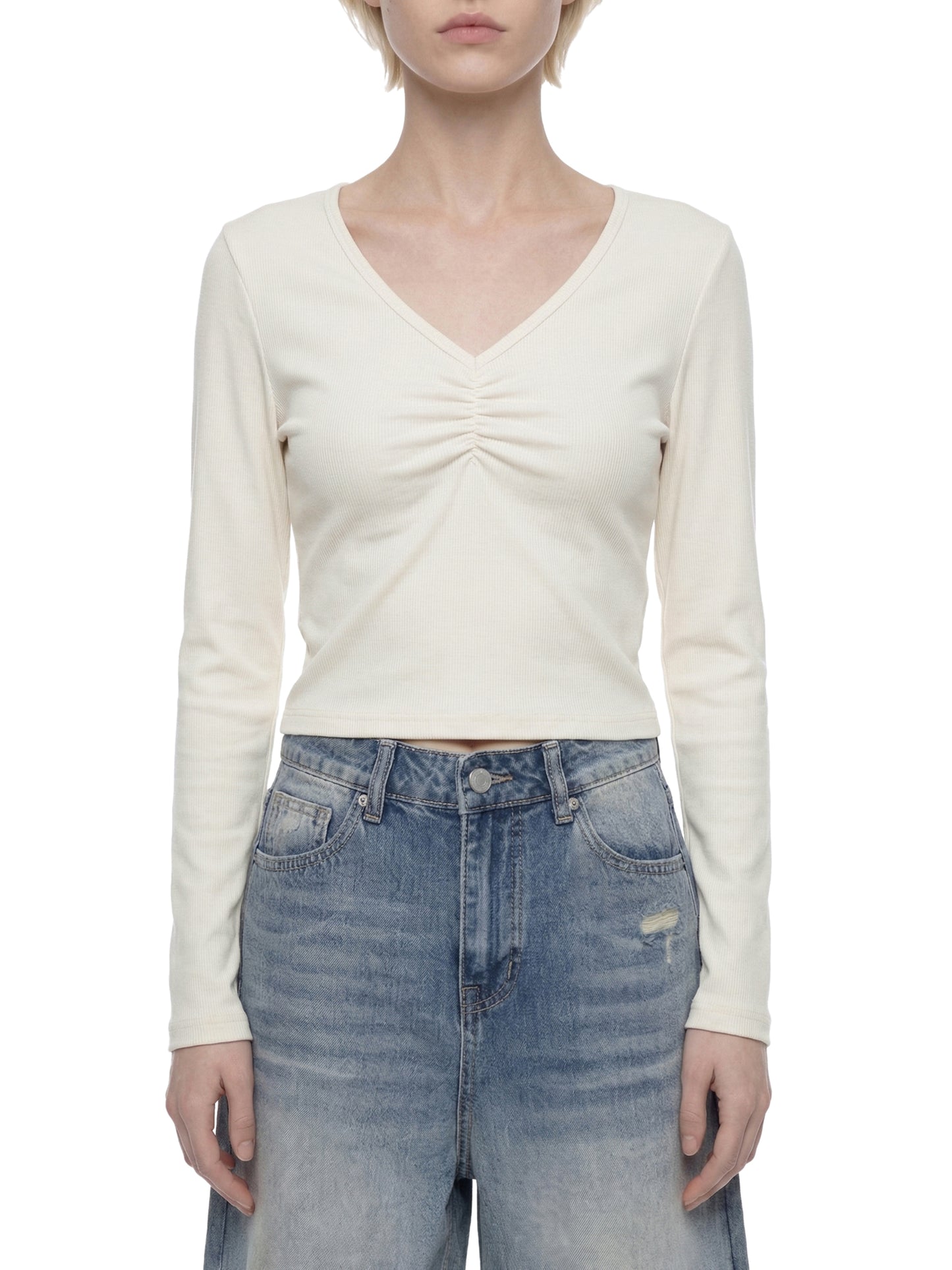 Women's Ruched Long Sleeve Crop T-Shirt