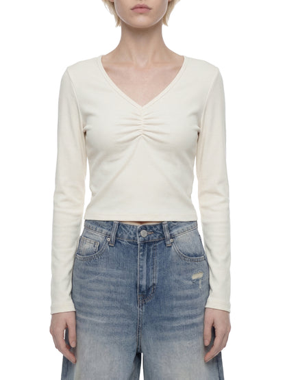 Women's Ruched Long Sleeve Crop T-Shirt