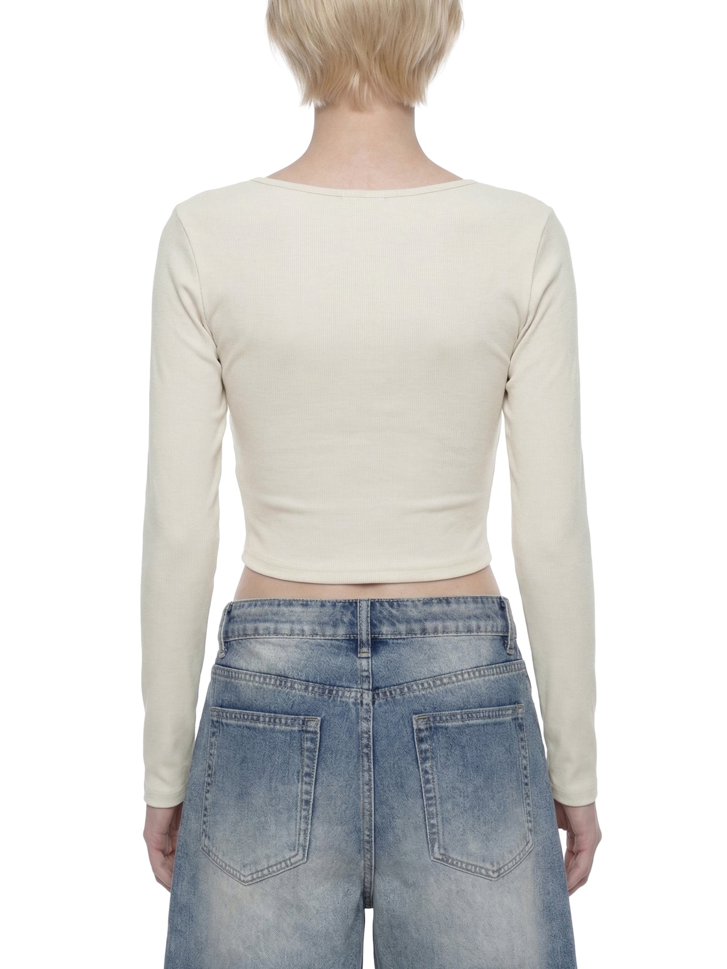 Women's Ruched Long Sleeve Crop T-Shirt