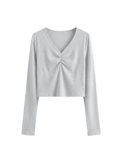 Women's Ruched Long Sleeve Crop T-Shirt