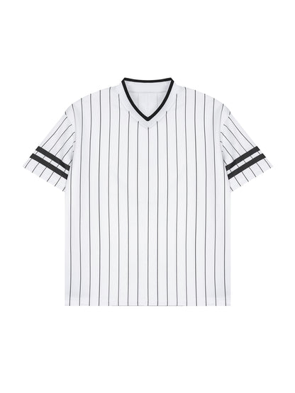 Unisex Striped Loose V-Neck T-Shirt