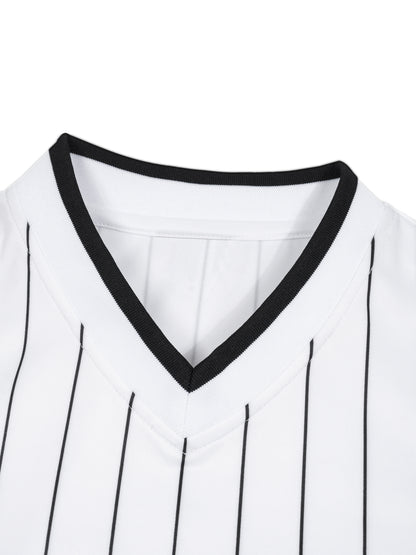 Unisex Striped Loose V-Neck T-Shirt