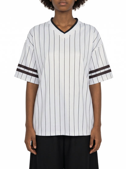 Unisex Striped Loose V-Neck T-Shirt