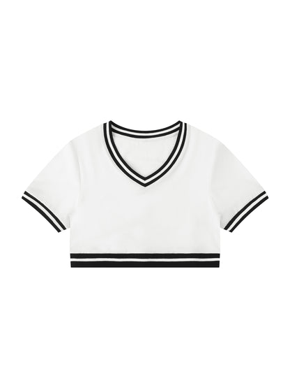 Women's Color Block V-Neck Crop T-Shirt