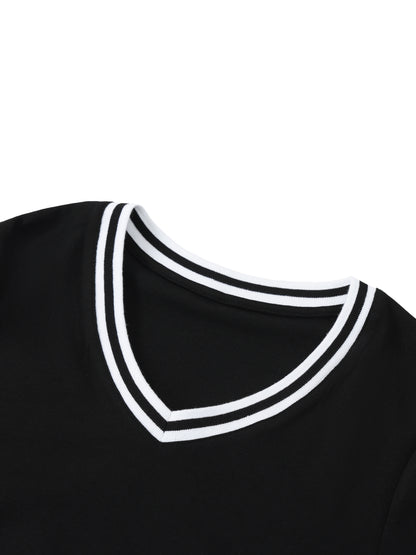 Women's Color Block V-Neck Crop T-Shirt