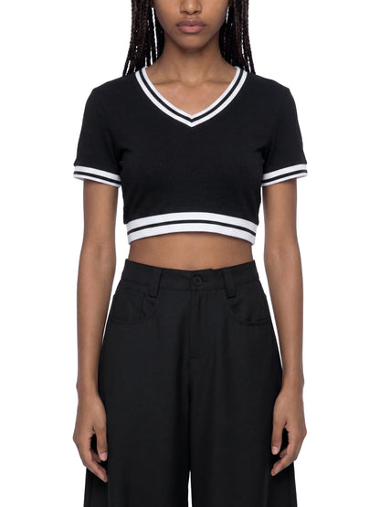 Women's Color Block V-Neck Crop T-Shirt